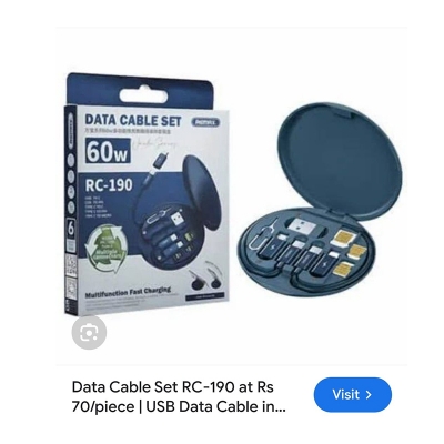 Picture of Re-max RC-190 Multifunctional Mobile Phone 60W Fast Charging Data Cable 3 in 1 USB Cable Set Storage Set Box - Black