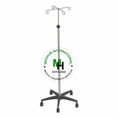 Picture of Stainless Steel Large Size Saline Stand with 5 Wheel for Hospital/Home Use - White