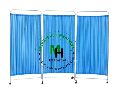 Picture of Mild Steel 3 Part Bed Side Partition for Hospital (Screen Stand) - Blue