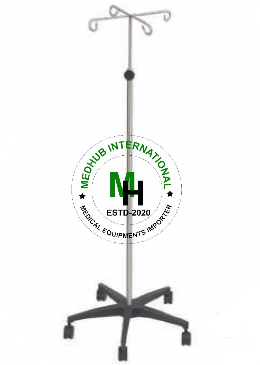 Picture of Stainless Steel Large Size Saline Stand with 5 Wheel for Hospital/Home Use - White