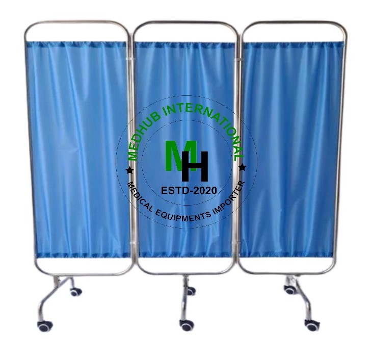 Picture of Stainless Steel 3 Part Bed Side Partition for Hospital Use (Screen Stand) - Blue