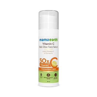 Picture of Mamaearth Vitamin C Daily Glow Face Serum, Vitamin C Face Serum For Glowing Skin and dark spots, With 50x Vitamin C, Turmeric Niacinamide, Fragrance Free - 30 ml