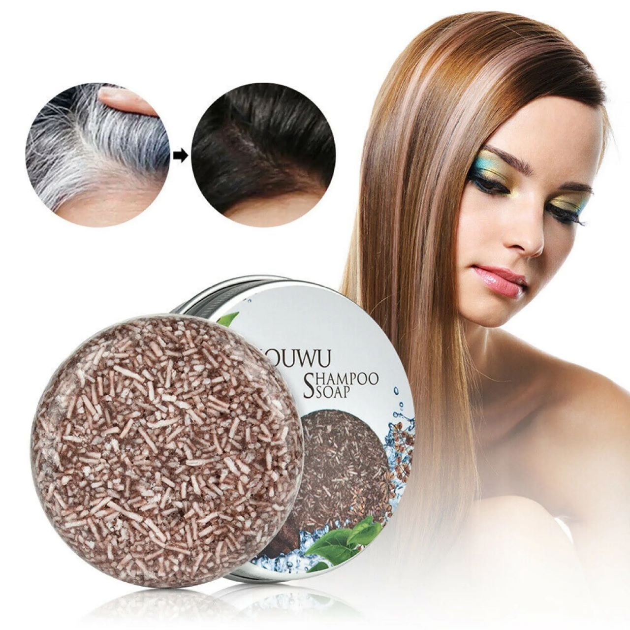 Picture of Hair Darkening Shampoo Bar He Shouwu Natural Organic Conditioner Moisturize And Repair Damaged Hair Hair Care Soap