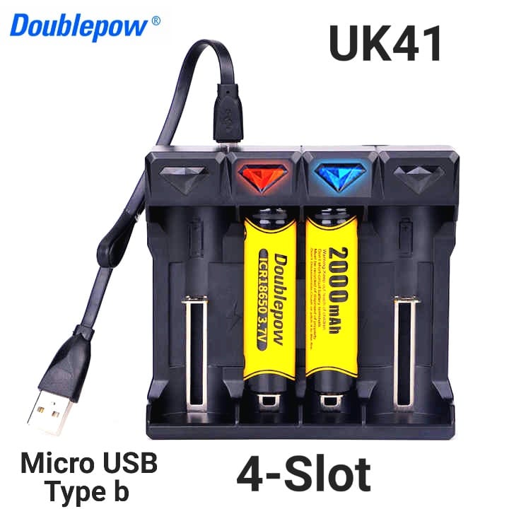Picture of Doublepow UK41 4-Bay 3.7V Li-ion Battery Intelligent Smart Fast Charger With Full Charge Indication Facility Micro USB Powered Charger for 18650/18500/21700/26650/16340/14500/10440 etc Model Batteries - 1 Piece ( Black )