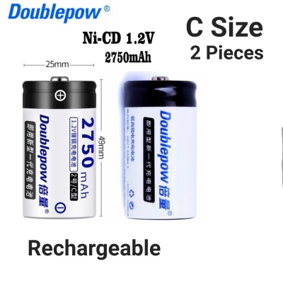 Picture of Doublepow C Size 1.2V 2750mAh Ni-Cd (AM2/MN1400/E93/LR14N/R14/UM2/HR14/LR15/U7522/KC) High Capacity Rechargeable Battery Pack - 2 Pieces ( Black )
