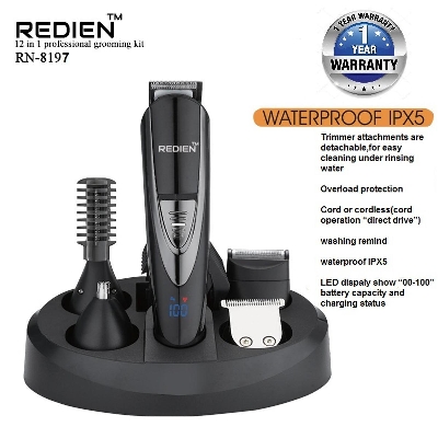 Picture of Redien RN-8197 13IN1 Multi-functional Waterproof High Performance Rechargeable Beard/Hair Clipper Trimmer with LED Display System - 1 piece ( Black )