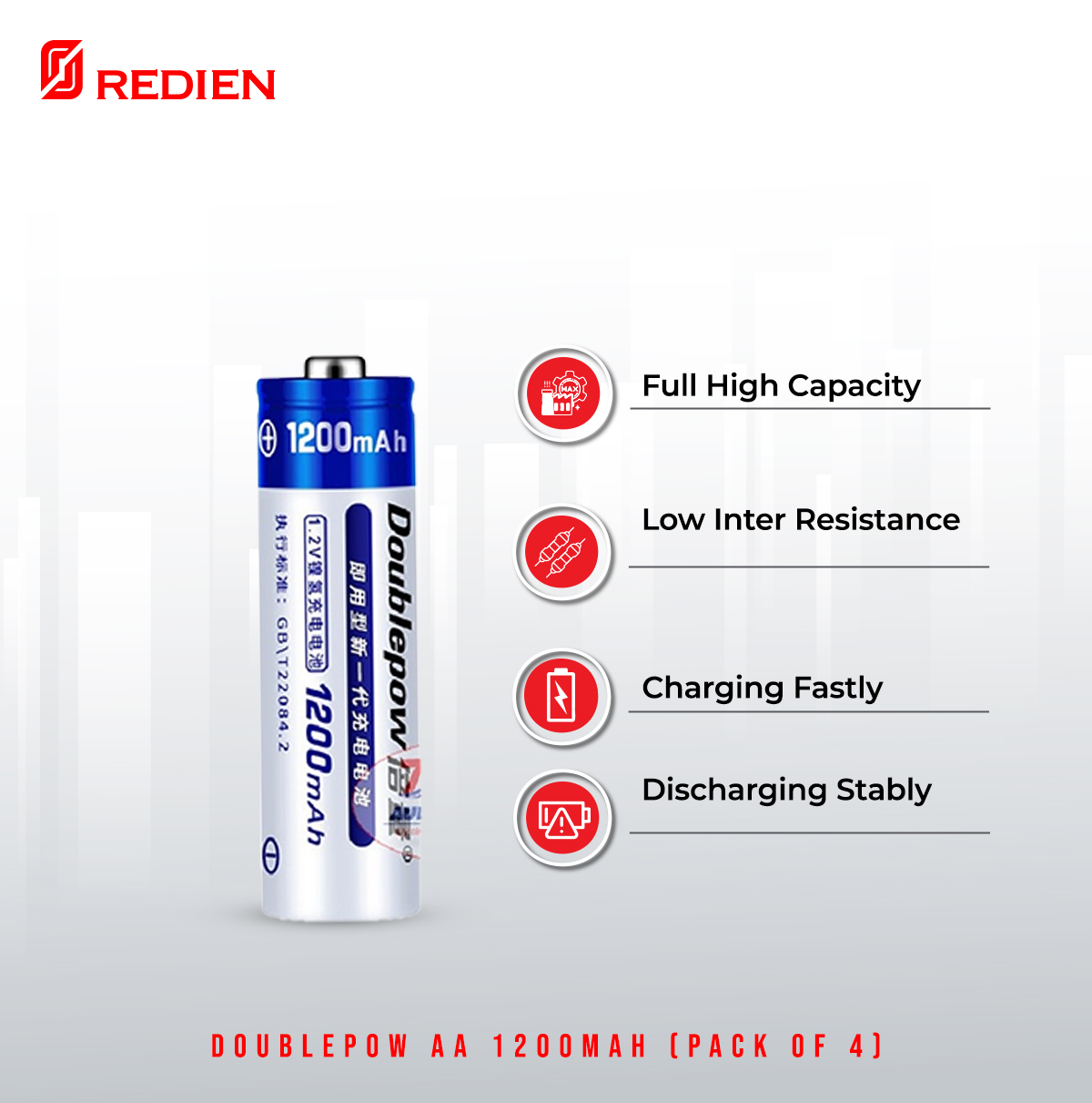 Picture of Doublepow AA Size 1.2V 1200mAh Ni-MH Rechargeable Battery with 1200 Cycle (Pack of 4) (No Battery Charger Included) ( Blue )