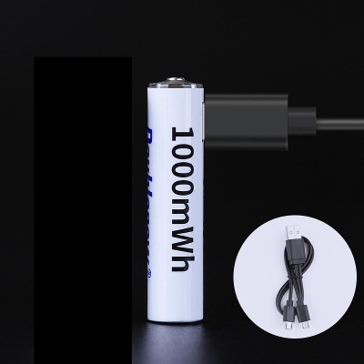 Picture of Doublepow AAA Size 1.5V 1000mWh High Capacity Li-ion Fast Charge Rechargeable Battery with Built-in Micro USB Charging Port & LED Indicator - Convenient Micro USB Charging for Long-Lasting Power, Quick Recharge - 1 Piece ( White )