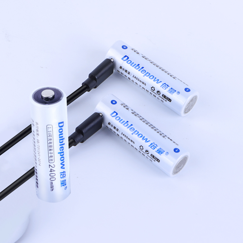 Picture of Doublepow AA Size 1.5V 2400mWh Li-ion Rechargeable Battery with Built-in USB Type-C Fast Charging & LED Indicator Facility - 4 Pieces Pack ( White )