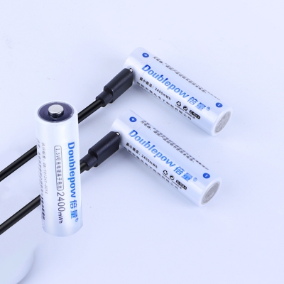 Picture of Doublepow AA Size 1.5V 2400mWh Li-ion Rechargeable Battery with Built-in USB Type-C Fast Charging & LED Indicator Facility - 4 Pieces Pack ( White )