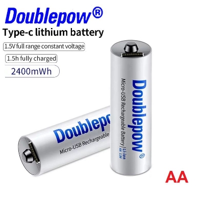 Picture of Unleash Versatility: Multipurpose Uses Doublepow 1.5V 2400mWh AA Size High Capacity Rechargeable Li-ion Battery - Comes in a Set of 2 with Built-in USB Type-C Fast Charging Port & LED Indicator (1000 Cycle Use) -  2 Pieces ( White )