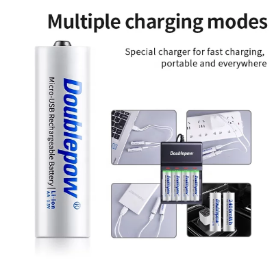 Picture of Unleash Versatility: Multipurpose Uses Doublepow 1.5V 2400mWh AA Size High Capacity Rechargeable Li-ion Battery - Comes in a Set of 2 with Built-in USB Type-C Fast Charging Port & LED Indicator (1000 Cycle Use) -  2 Pieces ( White )