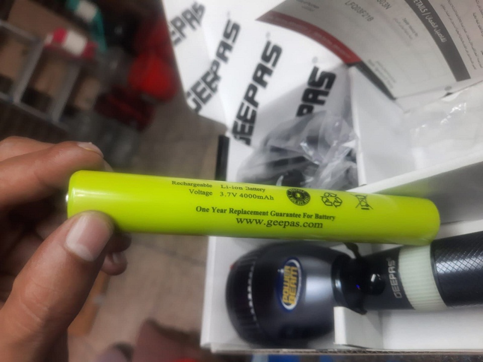 Picture of GEEPAS Original GFL3803N Rechargeable LED Flashlight (Torch Light Body Color : Grey), Portable & Lightweight | 2×18650  3.7V  5000mAh Li-ion Rechargeable Battery | 4hrs* Working | Ideal for Indoor & Outdoor Activities | Powerful Torch - 1 Piece ( oxidation )
