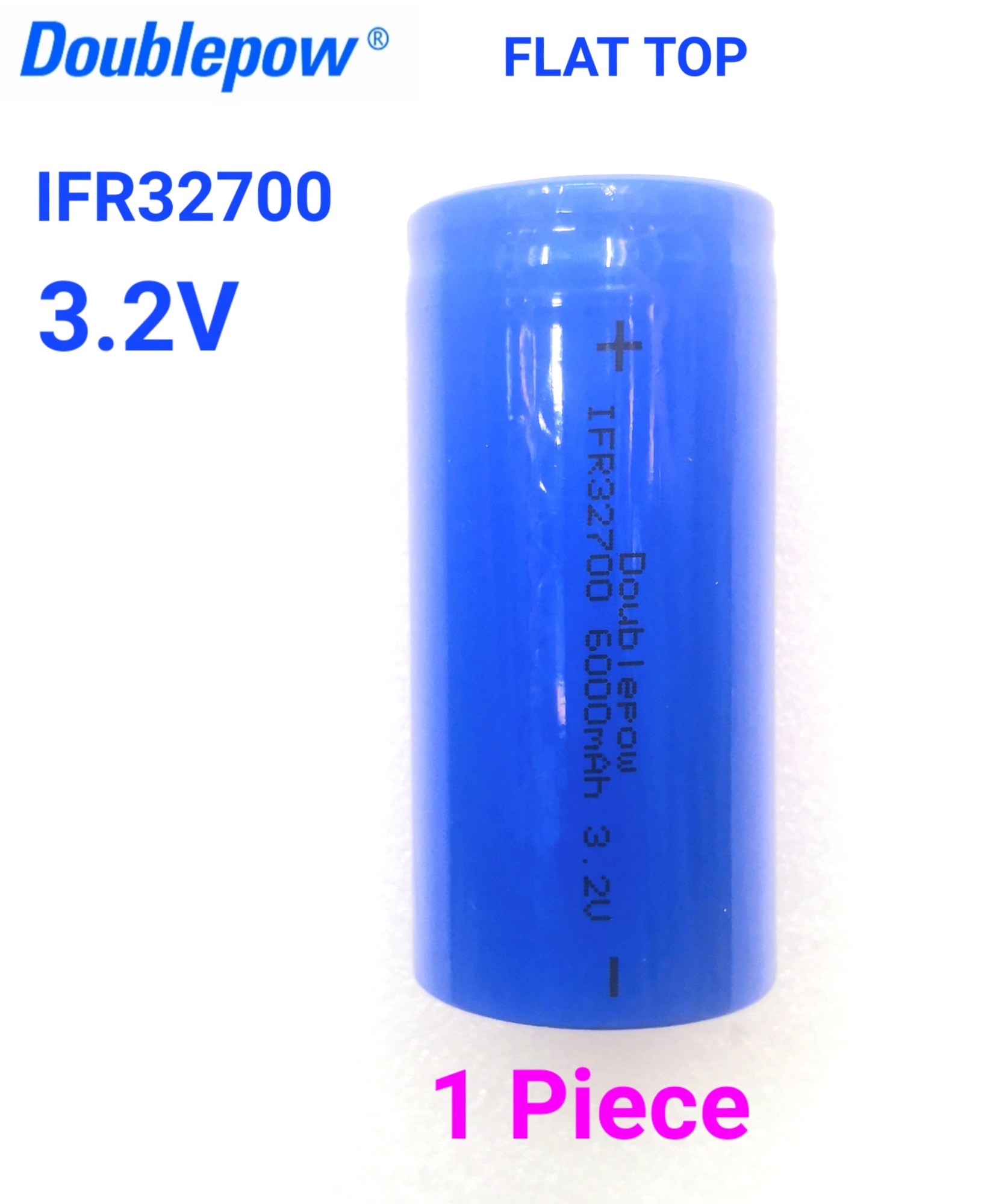 Picture of Doublepow Authentic 32700 6Ah LiFePO4 Battery Cell 32650 3.2V 6000mAh Energy Storage Home Use Power Tools Golf Carts LFP Battery (Flat Top)- 1 piece ( Blue )