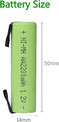 Picture of Doublepow 1.2V AA Size 2200mAh Ni-MH Flat Top Rechargeable Batteries with Soldering Tabs, High Capacity Battery for Electric Trimmer/Shaver/Razor/Hair Clipper, Toys & Household DC Devices - 1 Piece ( Green )