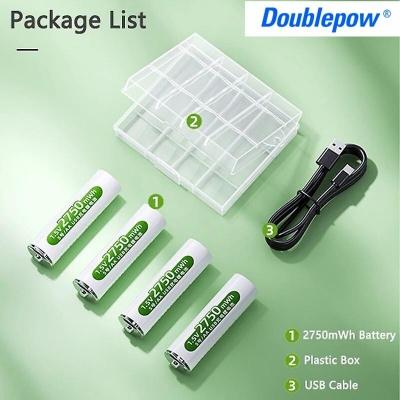 Picture of Doublepow  AA Size 1.5Volt  2750mWh High Performance Rechargeable Li-ion Big Capacity Multipurpose Uses Lithium Battery with Built-in USB Type-C Fast Charging Port & LED Indicator Facility (Point Top) - 4 Pieces ( White )