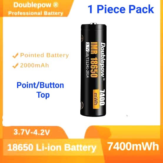 Picture of Doublepow 18650 3.7V 7400mWh Lithium ion Rechargeable Li-ion Battery (Point  Top) - 1 Piece ( Black )