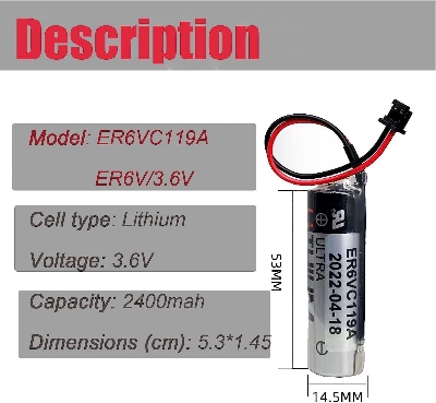 Picture of TOSHIBA ER6V/3.6V 2400mAh Non-Rechargeable PLC/CNC Ultra Lithium Battery with Brown plug - 1 Piece ( Multicolor )