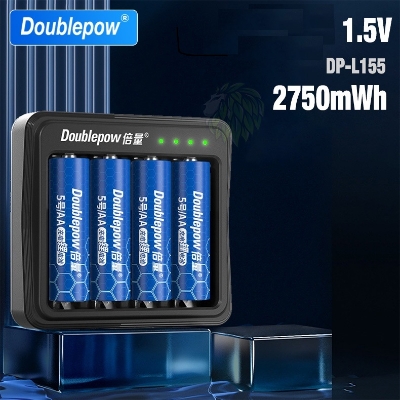 Picture of Doublepow L155 Smart Charging Battery Charger For 1.5V AAA/AA Size Lithium-ion Battery with 4 Pieces AA Size 1.5V 2750mWh High Capacity Li-ion Battery Combo Pack, Safe for Users ( Multicolor )