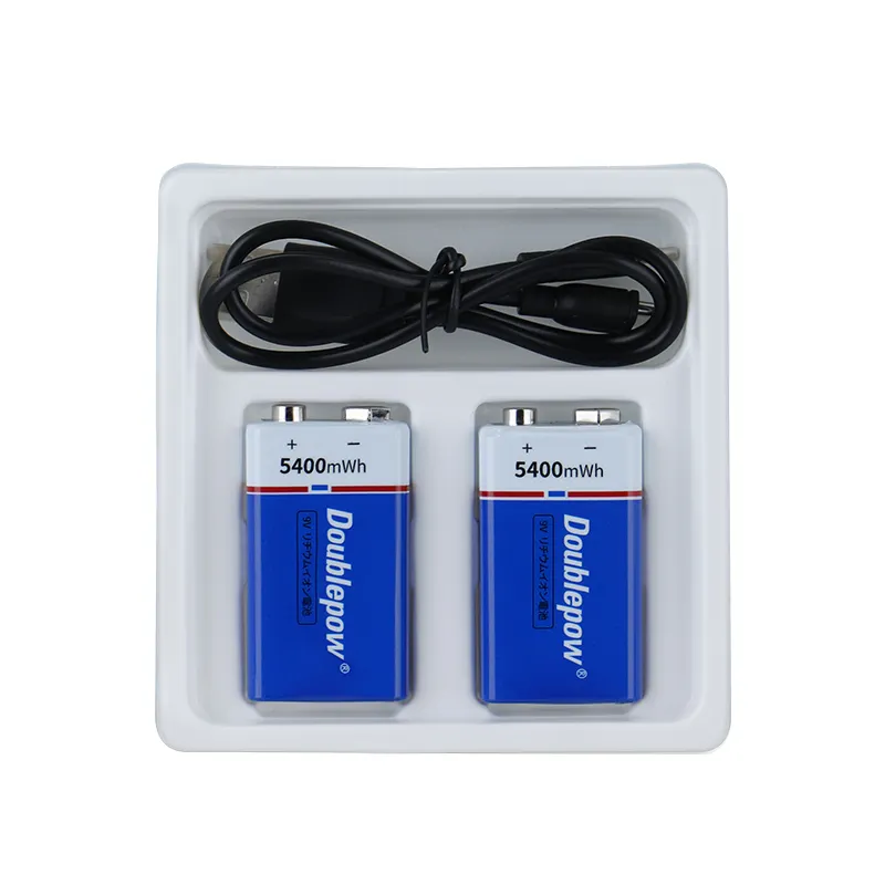 Picture of Doublepow 9V 5400mWh Lithium-ion Rechargeable Battery with Built-in USB Type-C Fast Charging Port High Capacity Battery for Electric Vehicles, Boats, Smoke Alarms, Toys, Medical Equipments & Home Appliances - 2 Pieces ( Blue )