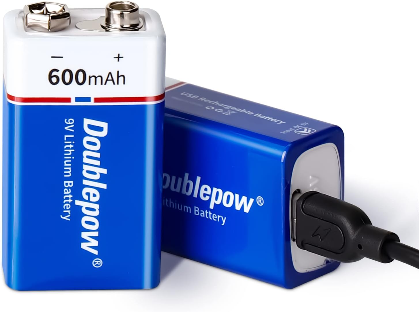 Picture of Doublepow 9V 5400mWh/600mAh Lithium-ion Rechargeable Battery with Built-in USB Type-C Fast Charging Port High Capacity Battery for Electric Vehicles, Boats, Smoke Alarms, Toys, Medical Equipments & Home Appliances - 1 Piece ( Blue )