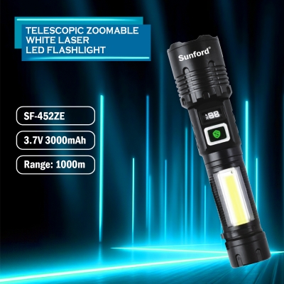 Picture of Sunford SF-452ZE Telescopic Zoomable 20W LED Multifunctional Zoom Torch / Flashlight With Strong Emergency Side Light - 1 Piece ( Black )