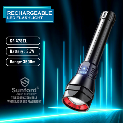 Picture of Sunford SF-478ZL Telescopic Zoomable 30W High Powered LED Zoom Torch / Flashlight with Power Bank Facility - 1 Piece ( Black )
