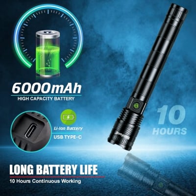 Picture of Sunford  SF-471ZL Telescopic Zoomable 20W High Powered White LASER LED Zoom Torch / Flashlight with Adapter  - 1 Piece ( Black )