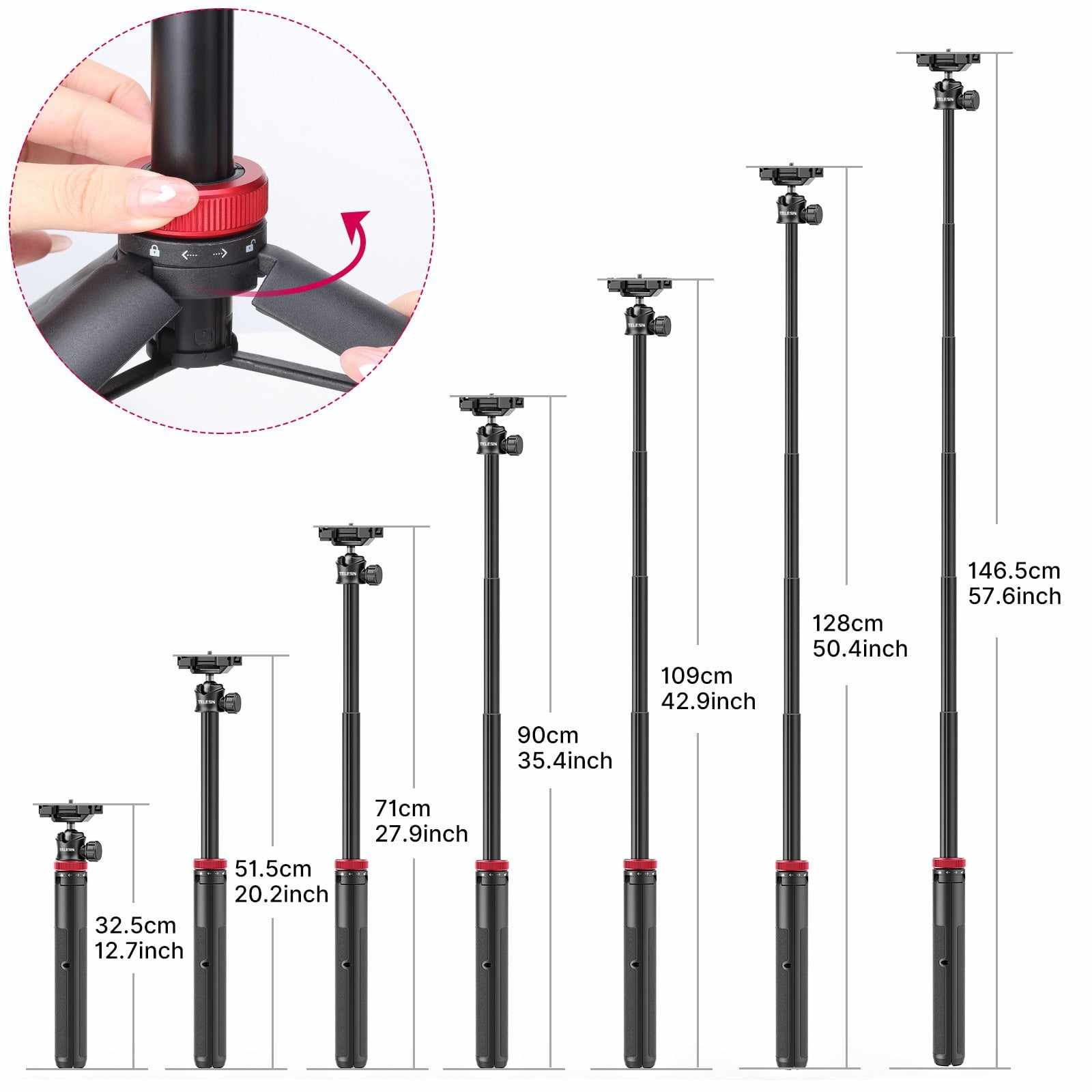 Picture of TELESIN MT-44 Extendable Vlog Tripod (Black)