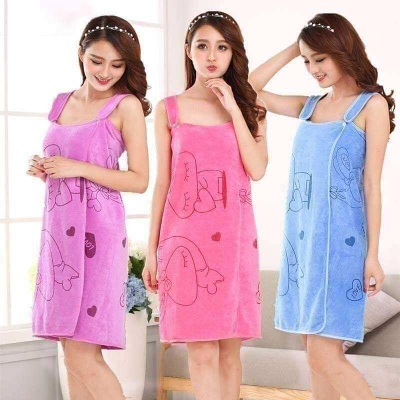 Picture of Bathroom Women Bath Towels Wearable Towel Dress Beach Adults Bath Gown SPA Sling Robes Home Nightwear Microfiber Women Bathrobe