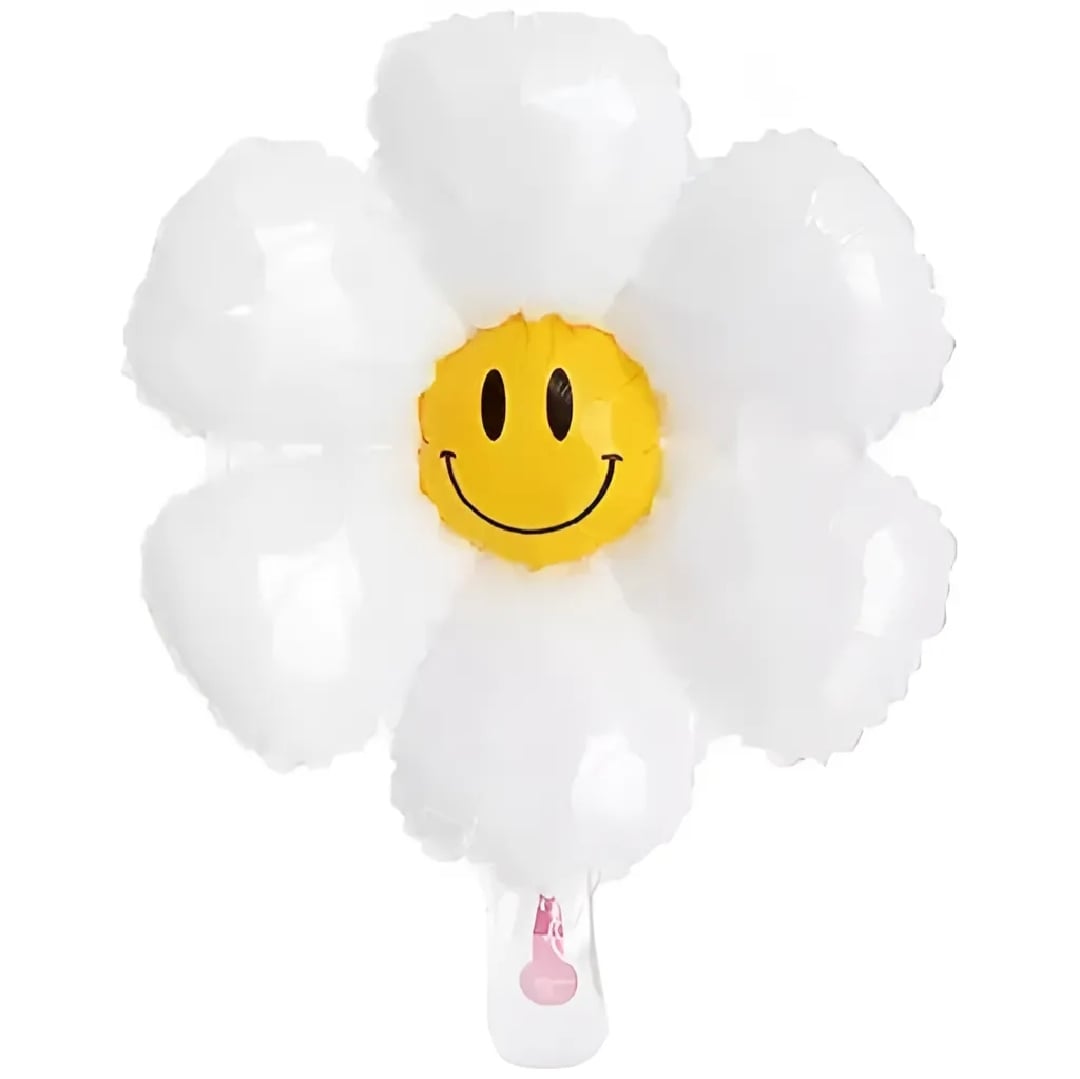 Picture of White Smiling Daisy Flower Foil Balloon | Daisy Balloons Large | White Daisy Foil Mylar Balloons | White Flower Birthday Party Decorations