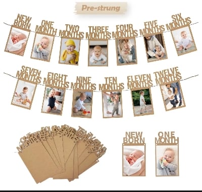 Picture of 1st Birthday Photo Banner for Baby from Newborn to 12 Months, First Birthday Decorations for Boys or Girls, Pre-Strung One Year Old Birthday Photo Banner