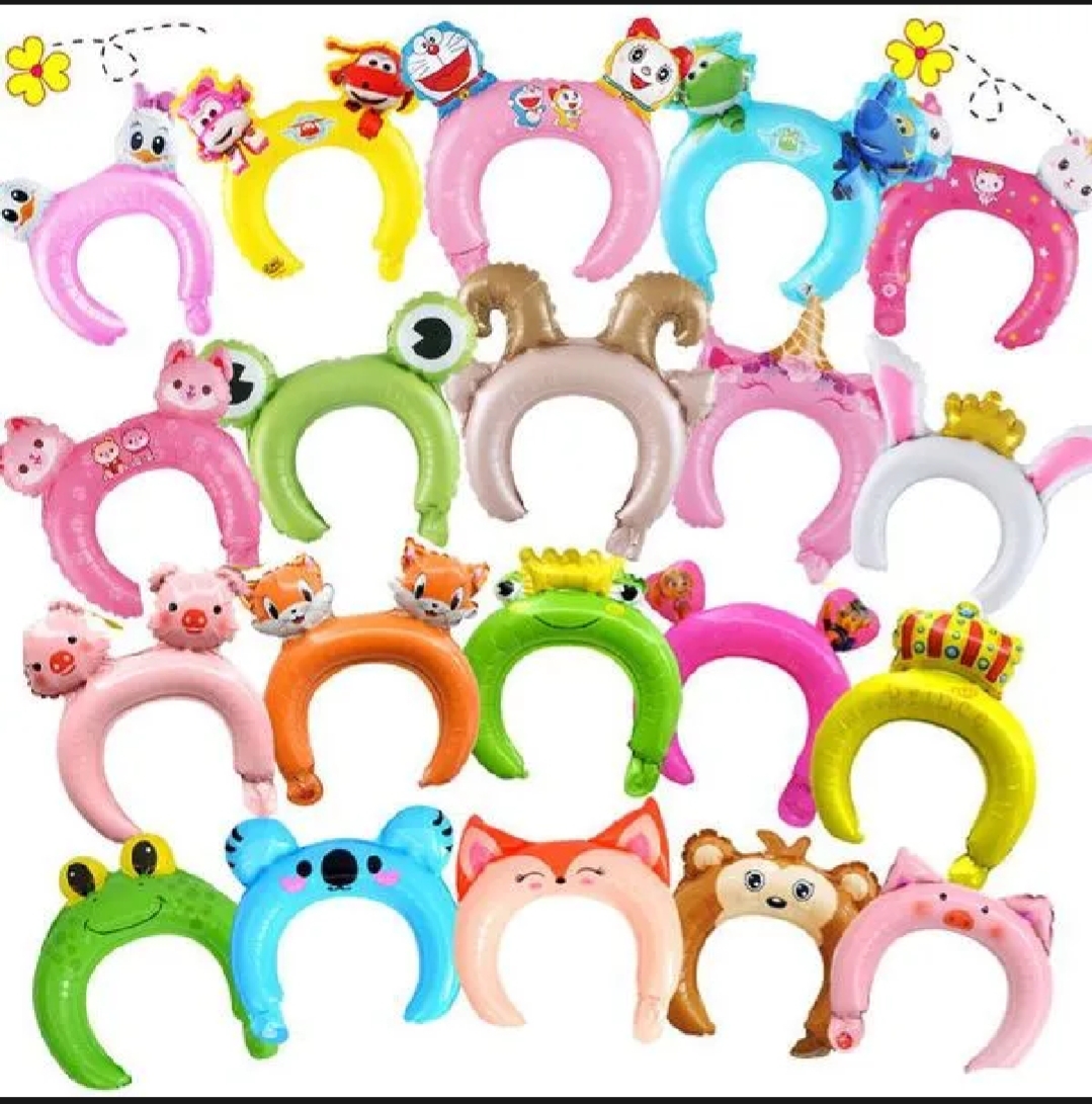 Picture of 5 Pcs Inflatable Animal Headbands Kids Supplies Aluminum Film Balloon Headband Inflatable Zoo Animal Hair Hoop School For Birthday, Class Party