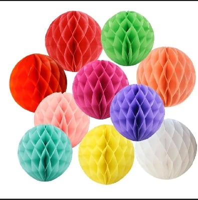 Picture of 5pcs Honeycomb Flower Balls Party Honeycomb Balls Decoration Paper Flower Balls Tissue Paper Flower Ball Pom Poms Ball for Birthday Wedding Home Decor