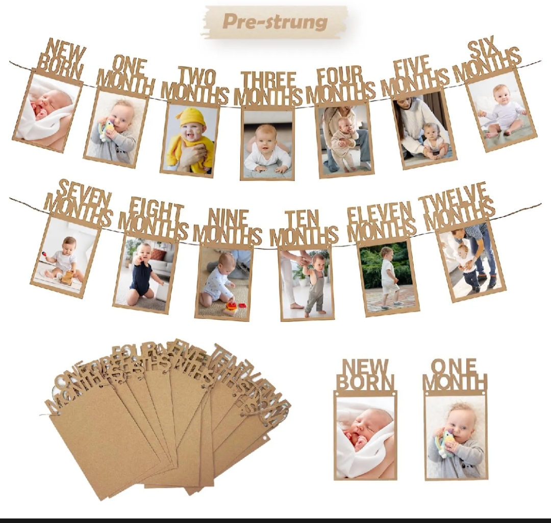 Picture of 1st Birthday Photo Banner for Baby from Newborn to 12 Months, First Birthday Decorations for Boys or Girls, Pre-Strung One Year Old Birthday Photo Banner