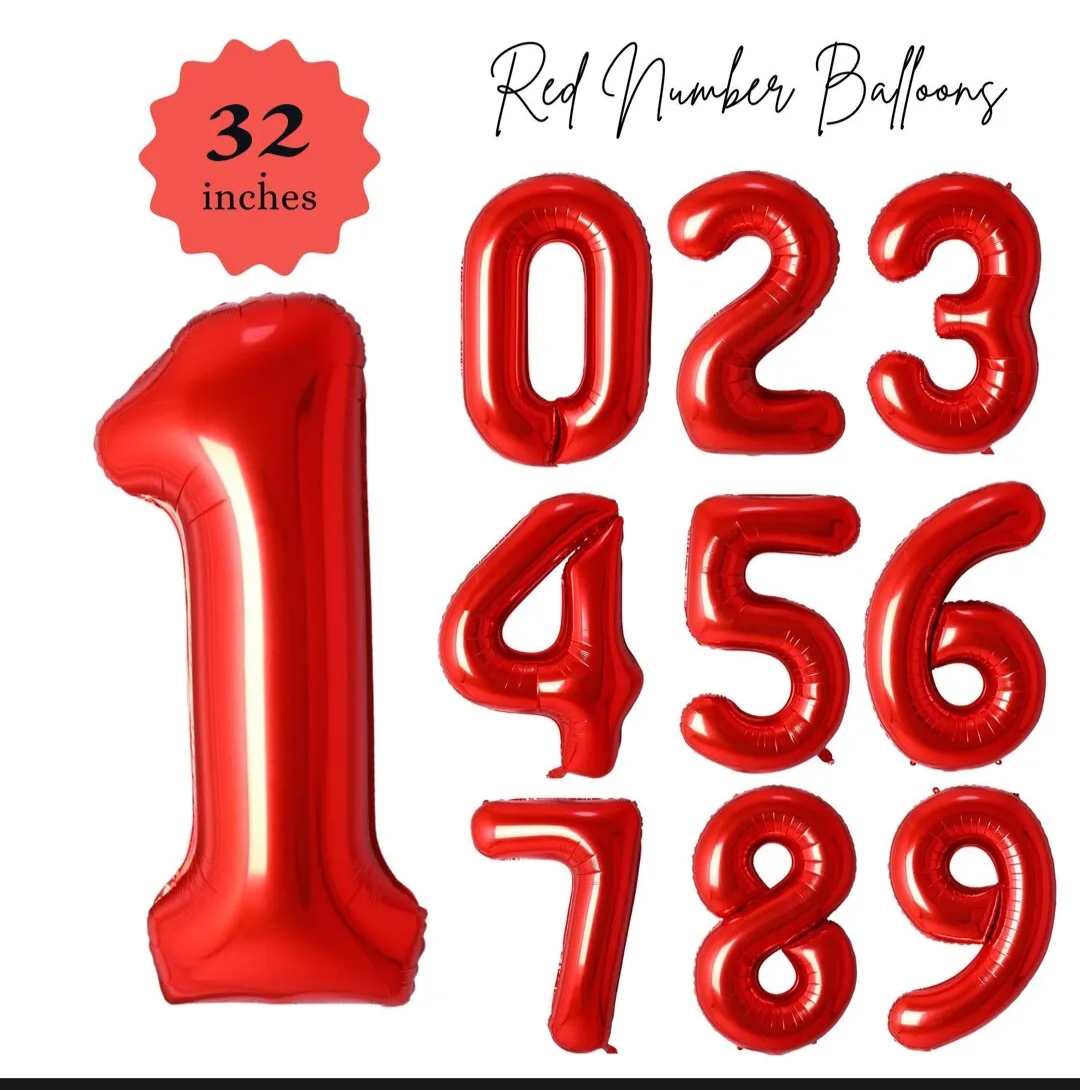 Picture of 32 Inch Red Number 0-9 Balloons Foil Balloon Digital Birthday Party Decoration Supplies - Red
