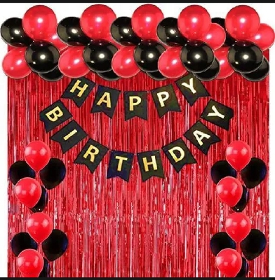 Picture of Full Package Balloons/Red & Black Colored Balloon Decoration Set/Red Color Backdrop/Birthday Decoration Set - Red