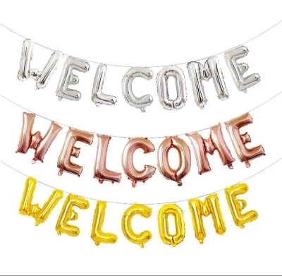 Picture of Welcome Foil Balloons Banner Office and Home School Party Decorations Retirement Celebrate Party Supplies   (Gold)