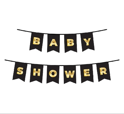 Picture of Baby Shower Card Banner Black and Golden Baby Shower Party, Welcome Prince or Princess Party Decor   (Black)