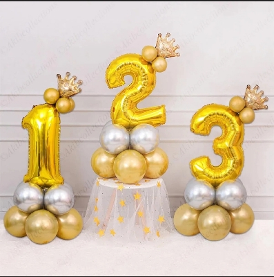 Picture of Number Crown Foil Balloons Set Kids Birthday Party Decorations   (Gold)