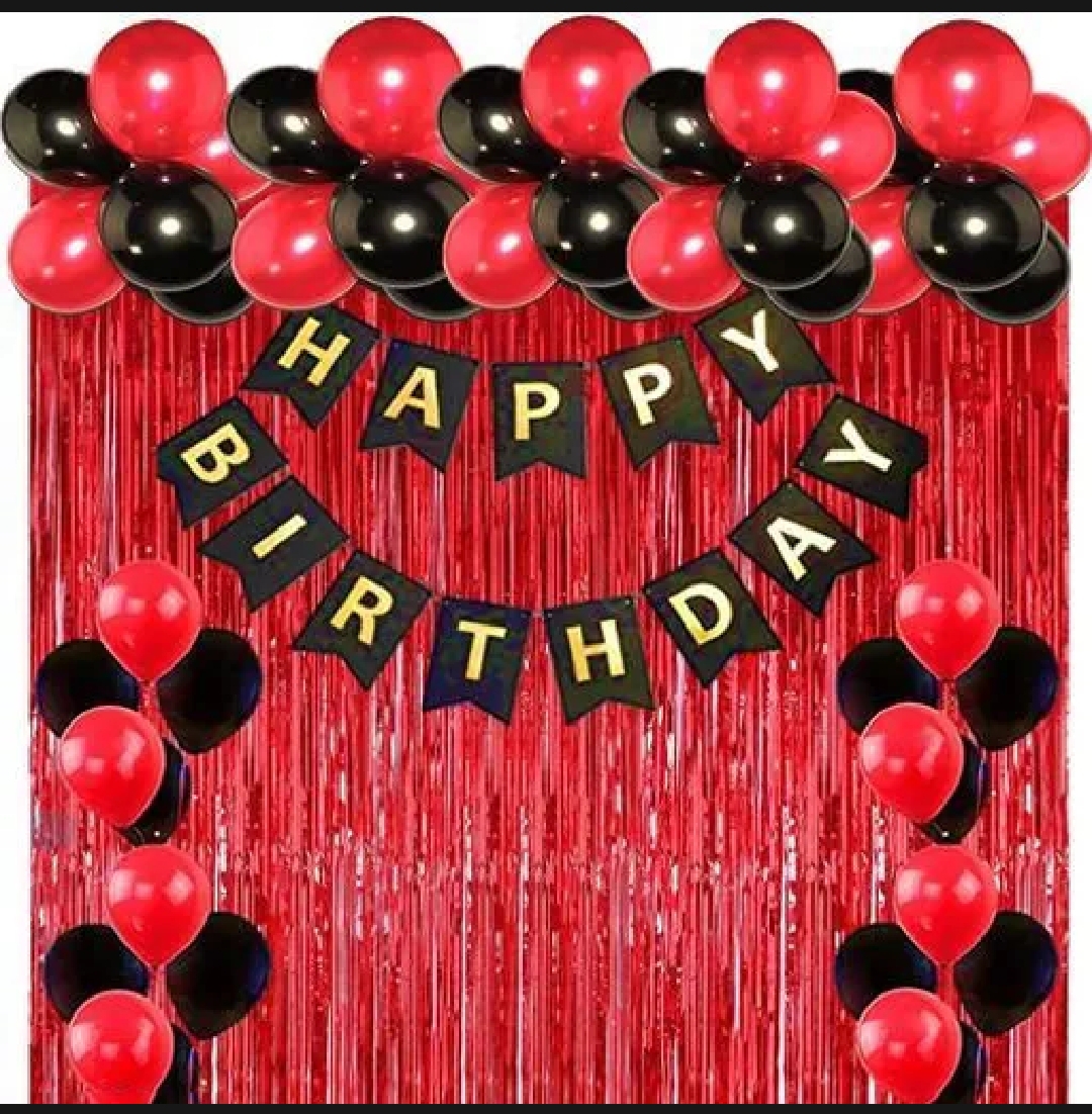 Picture of Full Package Balloons/Red & Black Colored Balloon Decoration Set/Red Color Backdrop/Birthday Decoration Set   (Red)