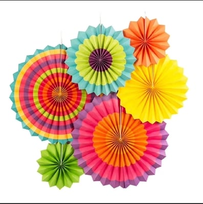 Picture of 6 in 1 Paper Fan Flowerpaper Hanging For Happy Birthday Party Decoration / Bridal Shower / Wedding / New Year / Background Decorations