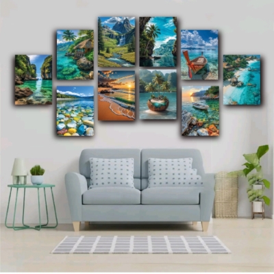 Picture of 10 piece nature wallpaper on 3mm pvc for wall decoration waterproof laminated free both side tape