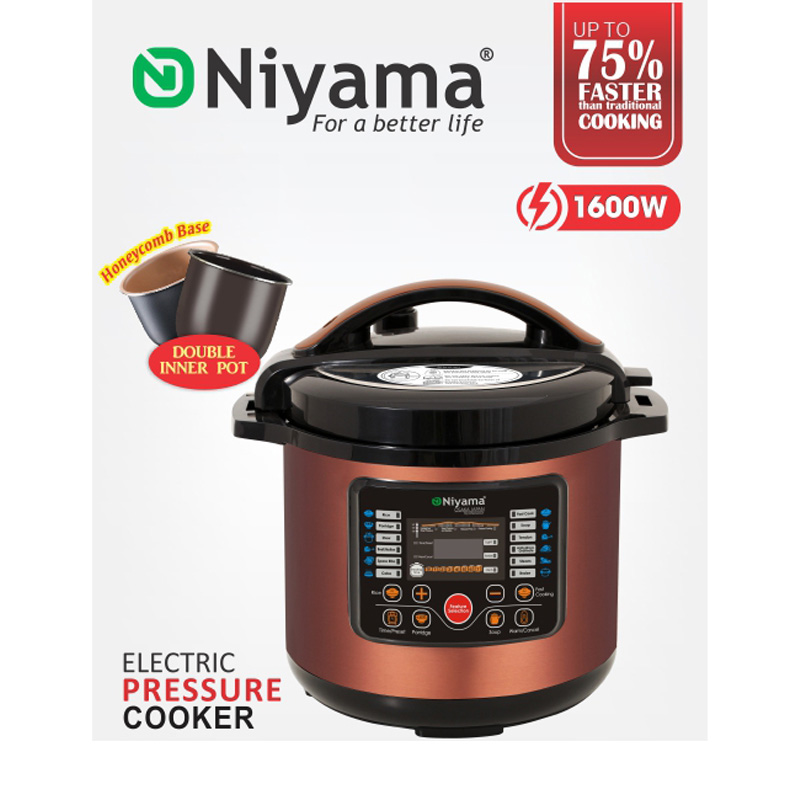 Picture of NIYAMA 1600 watt electric pressure cooker honeycomb base double inner pot 15 cooking pattern NEPC-08DP NI-YAMA(1600watt 8litter)