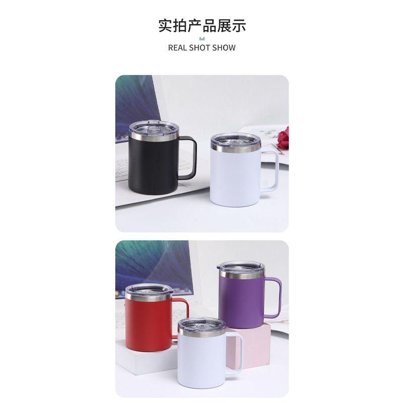 Picture of 304 coated hot and cold stainless steel drinking cup, anti-fall, anti-scalding, large-capacity mug, office cup, 500ml(White)