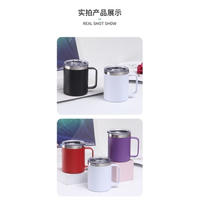 Picture of 304 coated hot and cold stainless steel drinking cup, anti-fall, anti-scalding, large-capacity mug, office cup, 500ml(White)