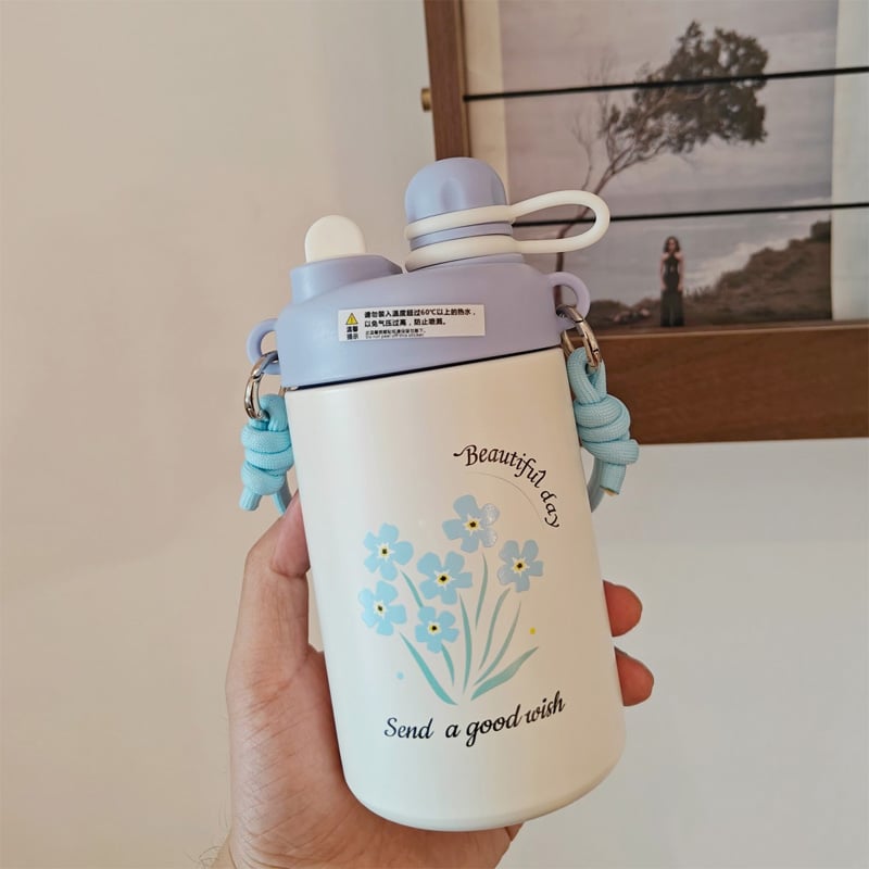 Picture of NEW hot and cold Thermos Cup for Guy Women's baby  Double Drink Suction Cup Portable Lanyard Vacuum Stainless Steel Water Cup(multicolour 1 pcs)