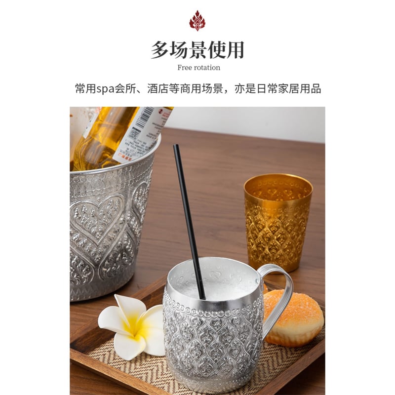 Picture of 1 pcs Vintage Style Thai Design silver Water mug with Handle  750ml(steel mug 750ml)