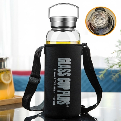 Picture of 1500ML glass Water Bottle with Time Marker Creative Large Capacity Leakproof lock system Drink Bottle(1500ml bottle)