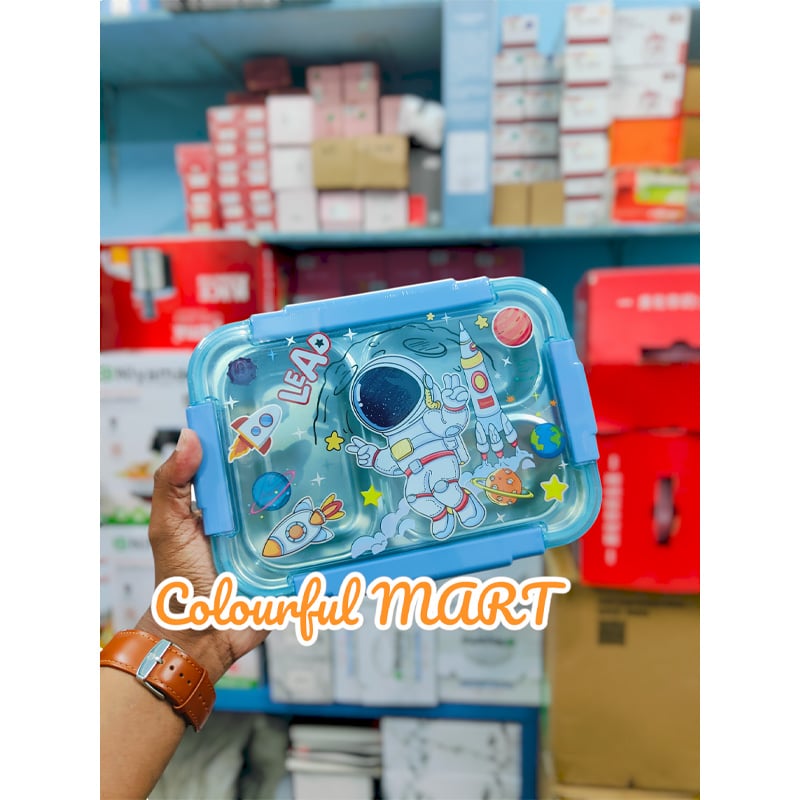 Picture of New cartoon stainless steel compartment lunch box with bowl children's student lunch box outdoor picnic sealed lunch box(2586 multicolor 1pcs)